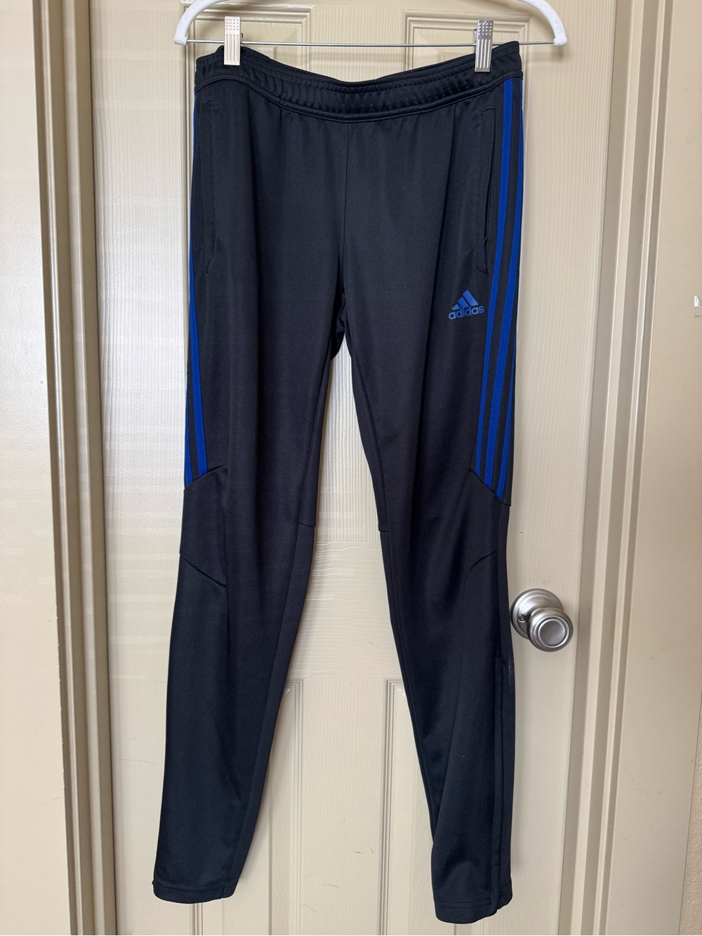 Women’s Medium Adidas Black pants with Blue Side Stripes